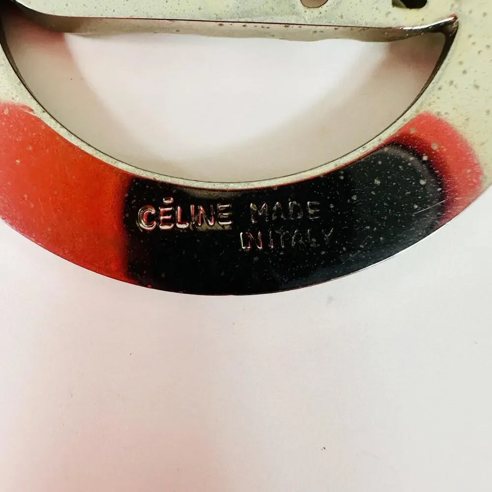 CELINE Silver Metal Horse Carriage Keychain Italy Bag Charm Carabiner Clip